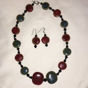 Ceramic glazed Beaded Statement Necklace/Earrings